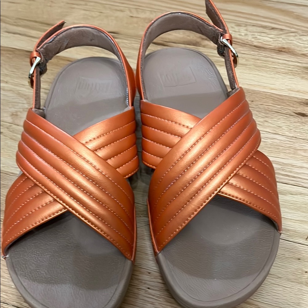 Fitflop Tan and Orange Sandals with Pleated Straps - Picture 7 of 11